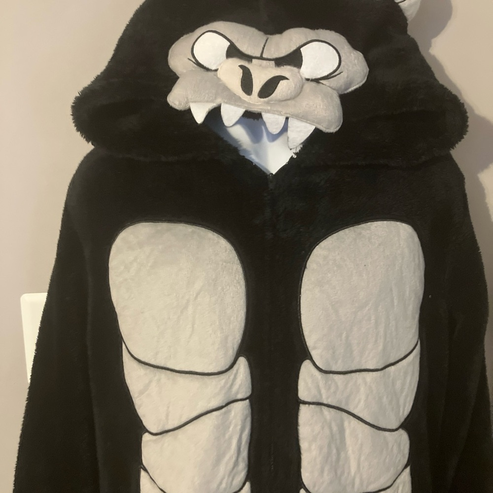 Black and Gray Gorilla Hooded Costume bodysuit adult small